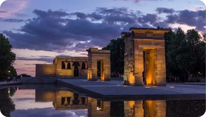 View of Temple of Debod in Madrid during the sunset 