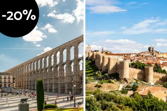 A collage of Avila's Walls and Segovia's Aqueducts